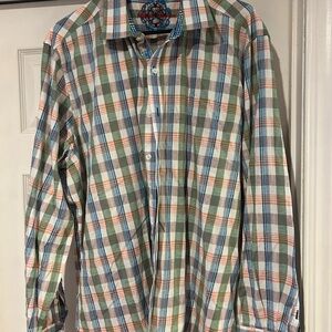 Robert Graham Green and Orange Plaid Shirt